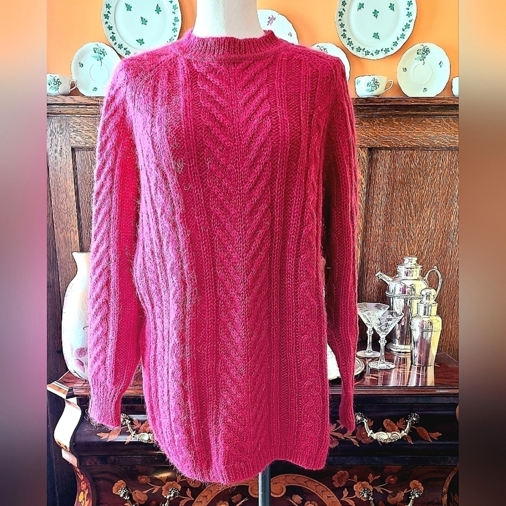 Robinson's Fuchsia Mohair Cable Sweater Dress